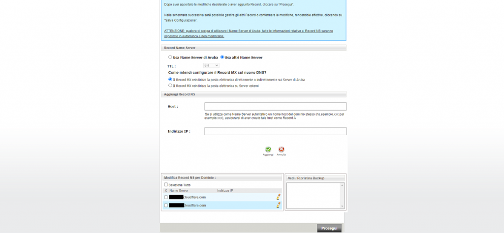 Come impostare i nameserver Cloudflare su Aruba