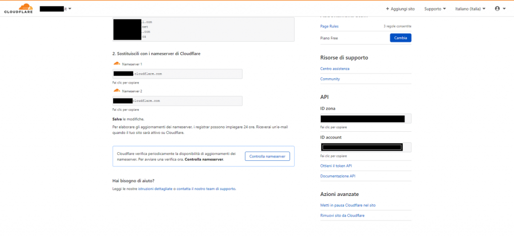 Controllare nameserver Cloudflare