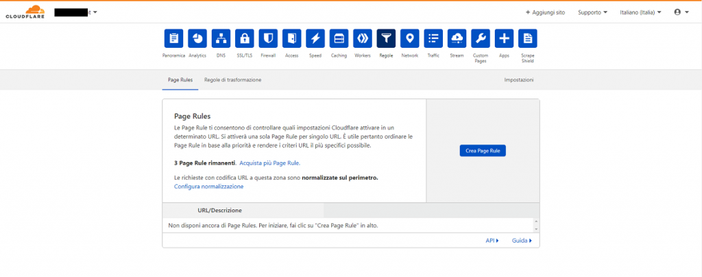 Crea Page Rule su Cloudflare