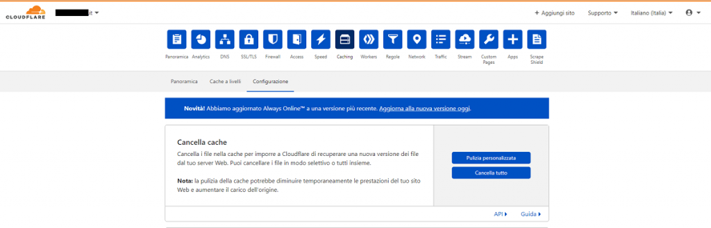 Cancella cache su Cloudflare