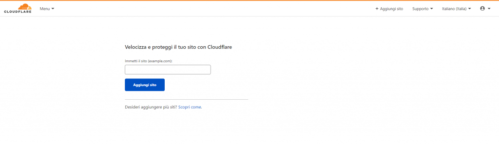 Aggiungi nuovo sito su Cloudflare