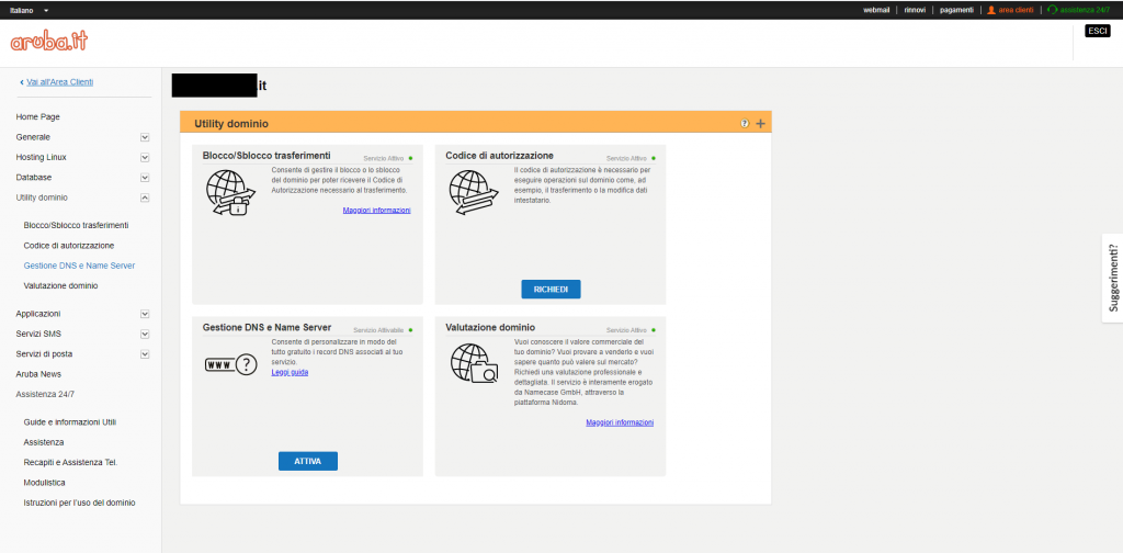 Attiva gestione DNS su Aruba