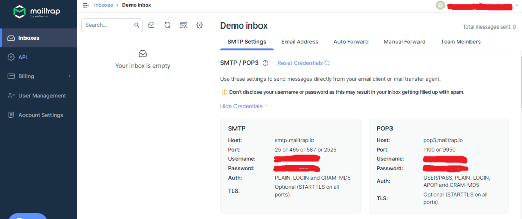 Come inviare email in Laravel usando MailTrap: visualizza credenziali