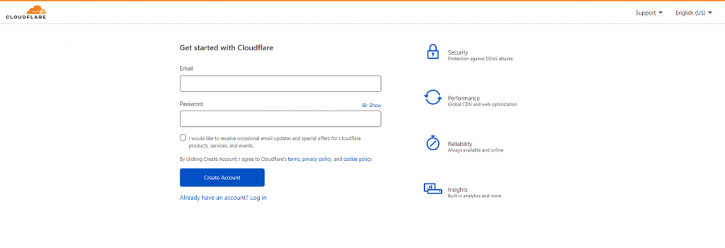 Sign up in Cloudflare
